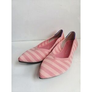Rothy's The Flat Pointed Pink Peach Stripe Knit Ballet Flats‎ Women's Size 7